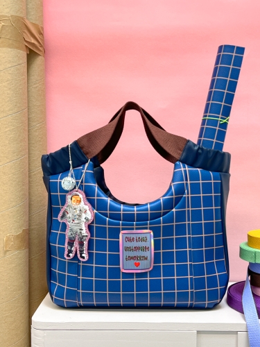 Kunstleder Happy Collection- blau/braun Karo